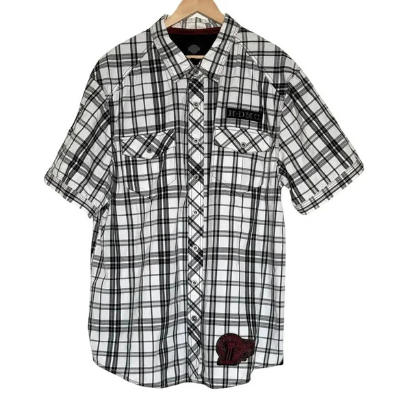 Harley Davidson Mens 3XL Plaid Woven Short Sleeve Shirt - Picture 1 of 10